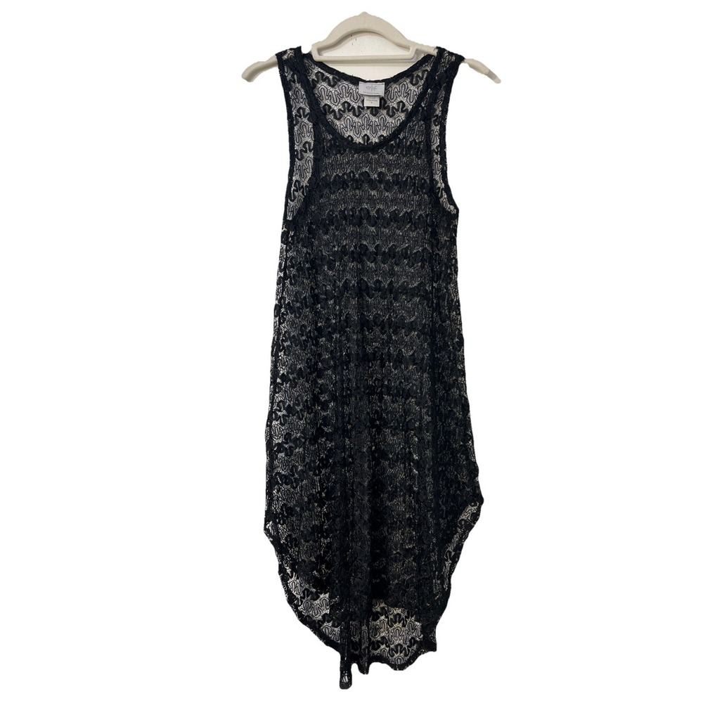 Elif Beachwear Swimsuit Dress Sz L Sleeveless See-through Black Lace High Low